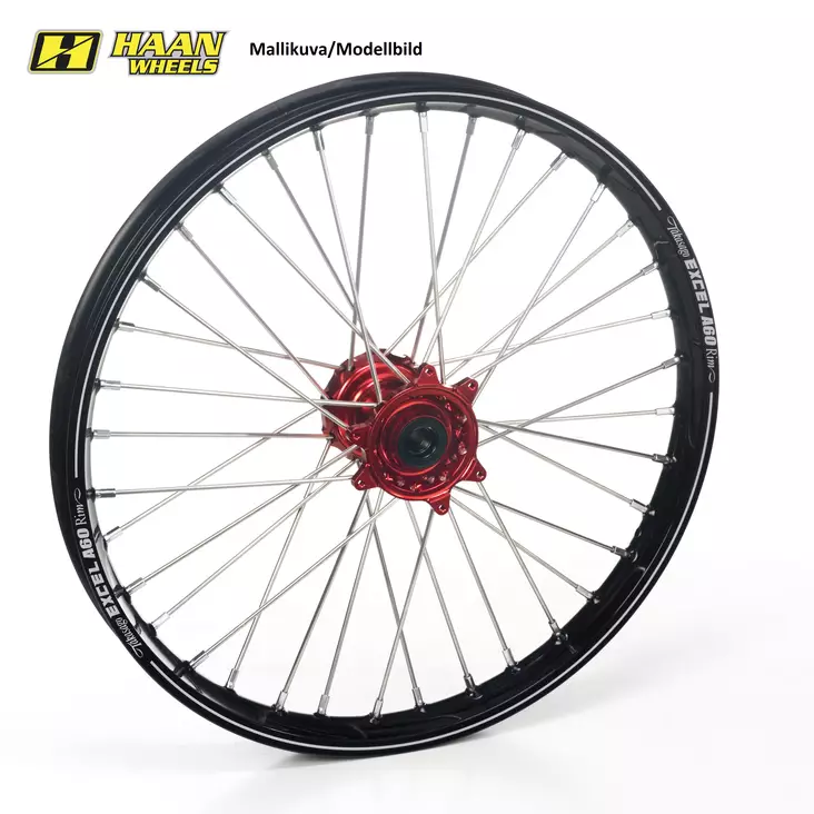 Haan wheel CR/CRF250/450 95- 21-1,60 RED HUB/A60 RIM/BLACK SPOKES/RED NIPPLES - Moottoripyörän täydelliset vanteet - D308330 - 1
