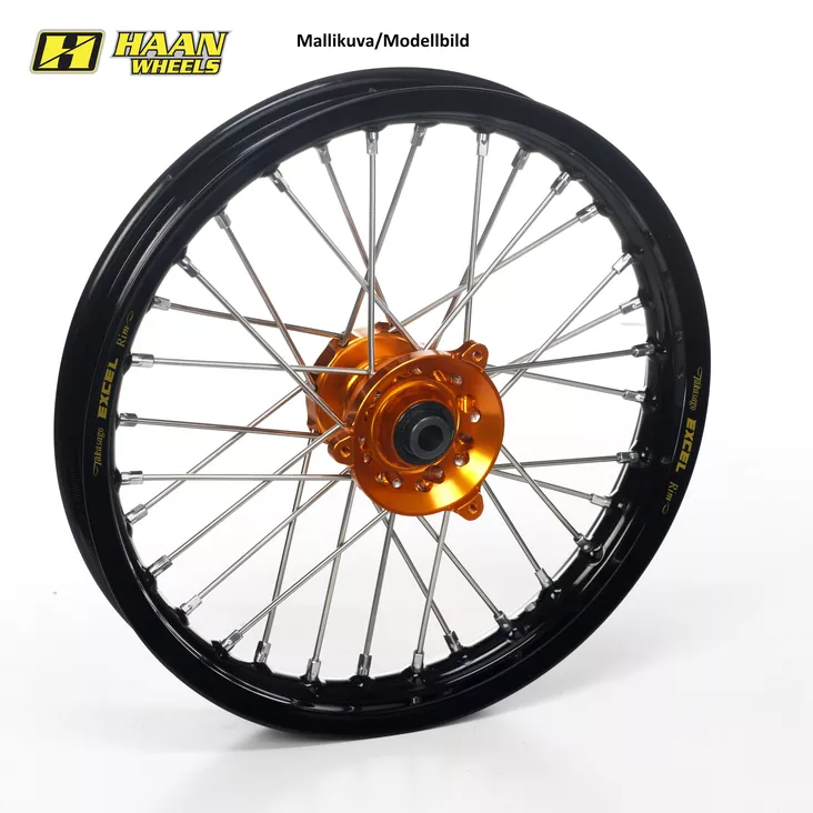 Haan wheel SX65 FRONT 25-.. 14-1,60 BLACK RIM/ORANGE HUB - Moottoripyörän täydelliset vanteet - D545920 - 1