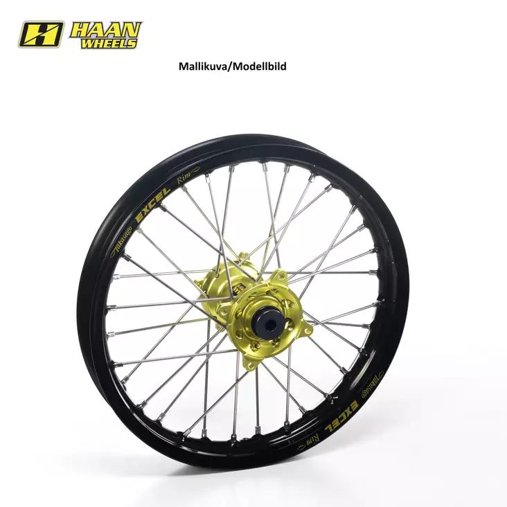 Haan wheel SX65 REAR 16-24 12-1,60 BLACK RIM/YELLOW HUB/BLACK SPOK&NIPP - Moottoripyörän täydelliset vanteet - D276080 - 1