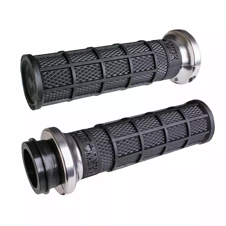 ODI Street V-TWIN Lock-On HART-LUCK Full-Waffle BLACK/Black/silver - Moottoripyörän kahvakumit - D510190 - 1