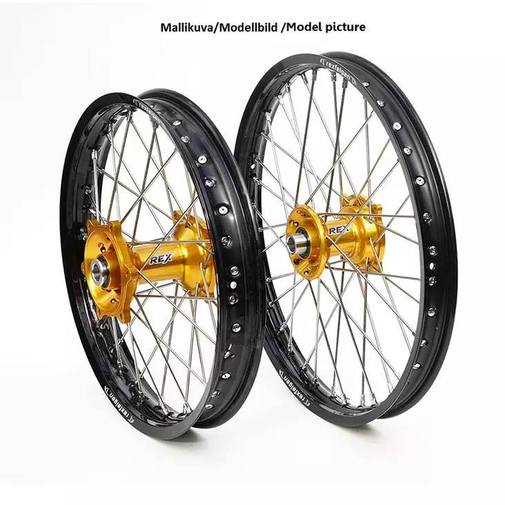 REX WHEELS 21-1,60 RMZ250/RMZ450 05-.. MUSTA VANNE/KULTA NAPA 22MM - Moottoripyörän täydelliset vanteet - D221950 - 1