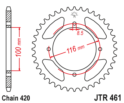 JT Takaratas Alumiini 7075 T6 Musta JTA461.50BLK - Moottoripyörän takarattaat - D433691 - 1