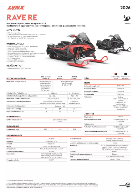 LYNX 26 RAVE RE 3500 600R E-TEC ES 41MM COBRA VIPER RED / BLACK - Lynx Reitti 2026 - 139281 - 2