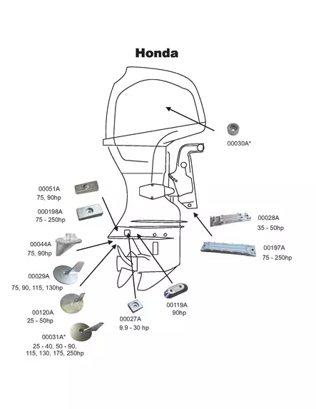 Anodi alumiini evä Honda/Mercury/Mercruiser - Anodit Honda - D121331 - 2