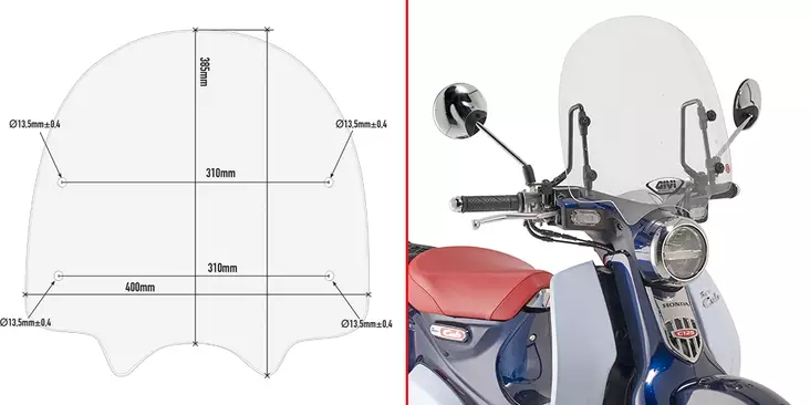 Givi Specific screen transparent 38.5 x 40 cm (H x W) Honda Super Cub C125 (18) - Moottoripyörän tuulisuojat - D324461 - 1
