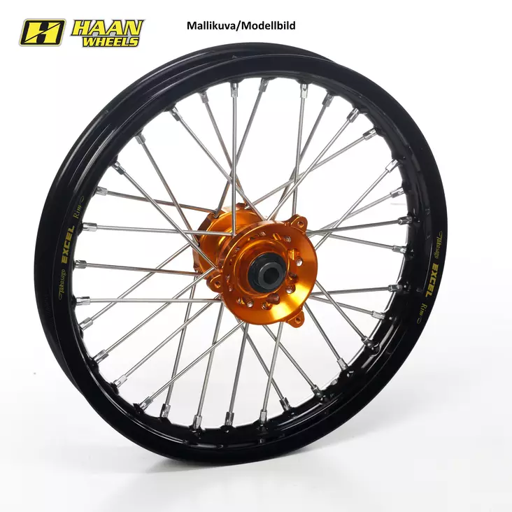 Haan wheel SX65 FRONT 02-24 14-1,60 BLACK RIM/ORANGE HUB - Moottoripyörän täydelliset vanteet - D303801 - 1