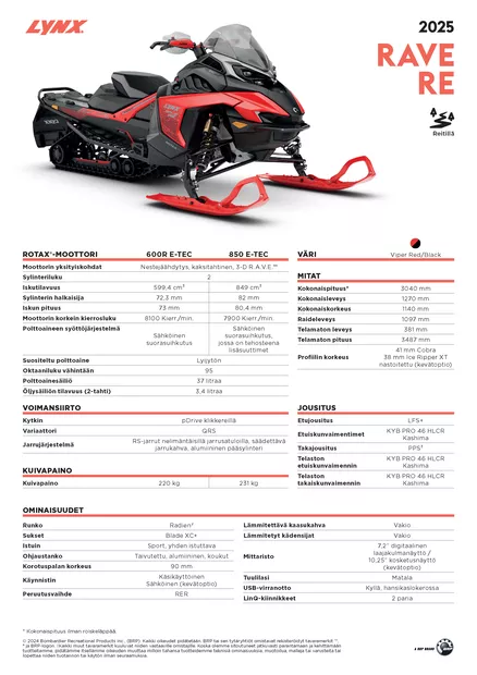 LYNX 25 RAVE RE 850 E-TEC 137in 3500mm 1.6in 41mm Cobra manual - Lynx moottorikelkat - 135072 - 2