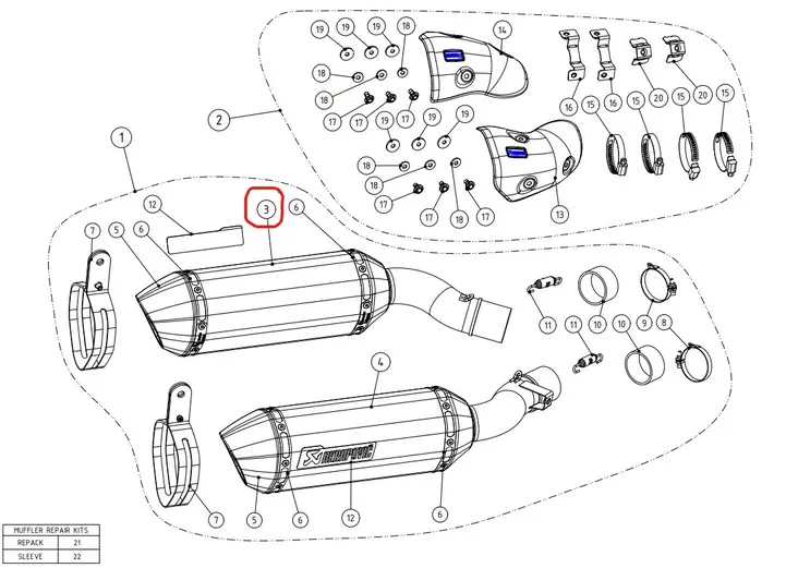 Akrapovic Äänenvaimennin Vasen CA Z1000 2014-2020 - Moottoripyörän äänenvaimentimen varaosat - D374192 - 1