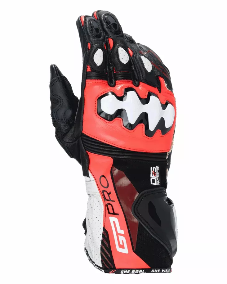 Alpinestars Hanska GP Pro v4 Musta/Punainen Fluo/Valkoinen - Nahkaiset moottoripyörähanskat - D489362 - 1