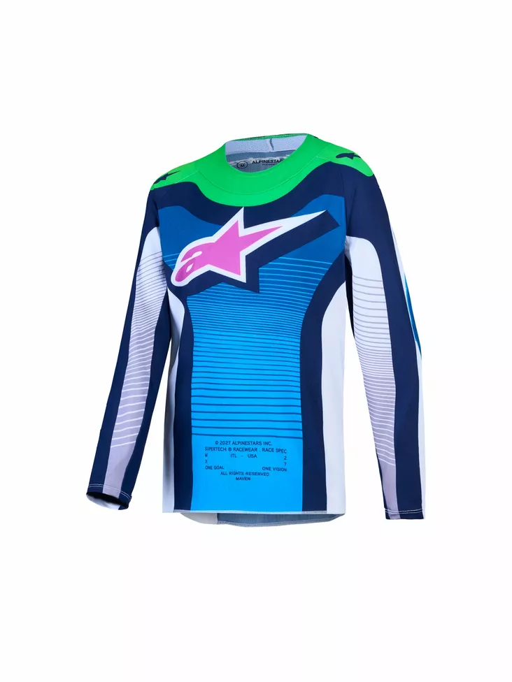 Alpinestars Paita Junior Supertech Maven Valkoinen/Sininen/Vihreä Fluo - Motocross paidat MX - D540992 - 1