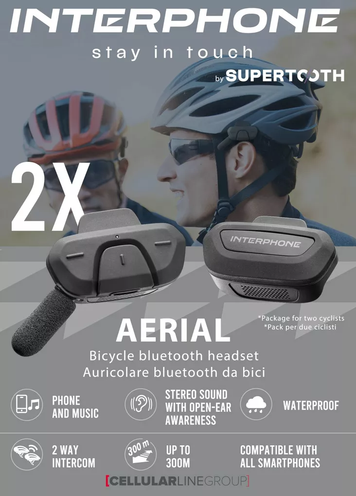 Interphone Aerial bicycle BT headset Twin Pack - Kypäräpuhelimet - D540292 - 1