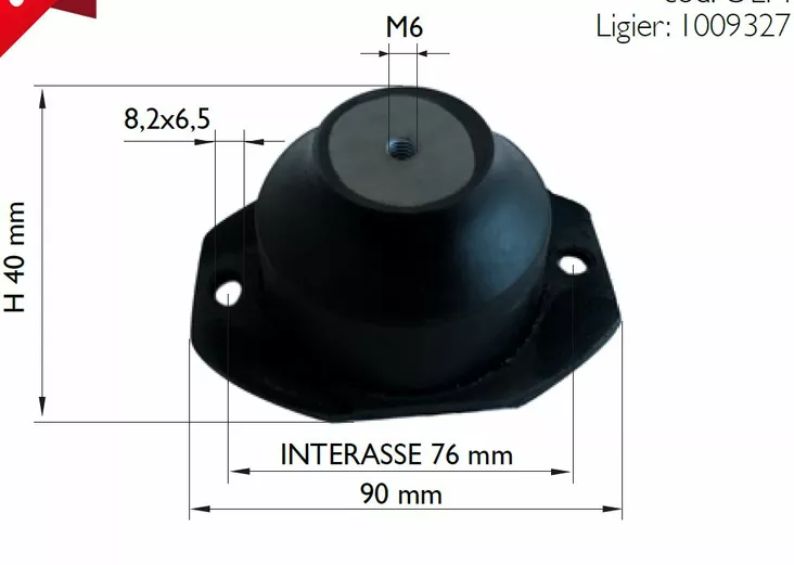 Moottorin kumityyny, M6, Etu, Ligier JS RC / Microcar FC8, M8, MGO1-2 (1009327) - Mopoauton Moottorin osat - D484622 - 1