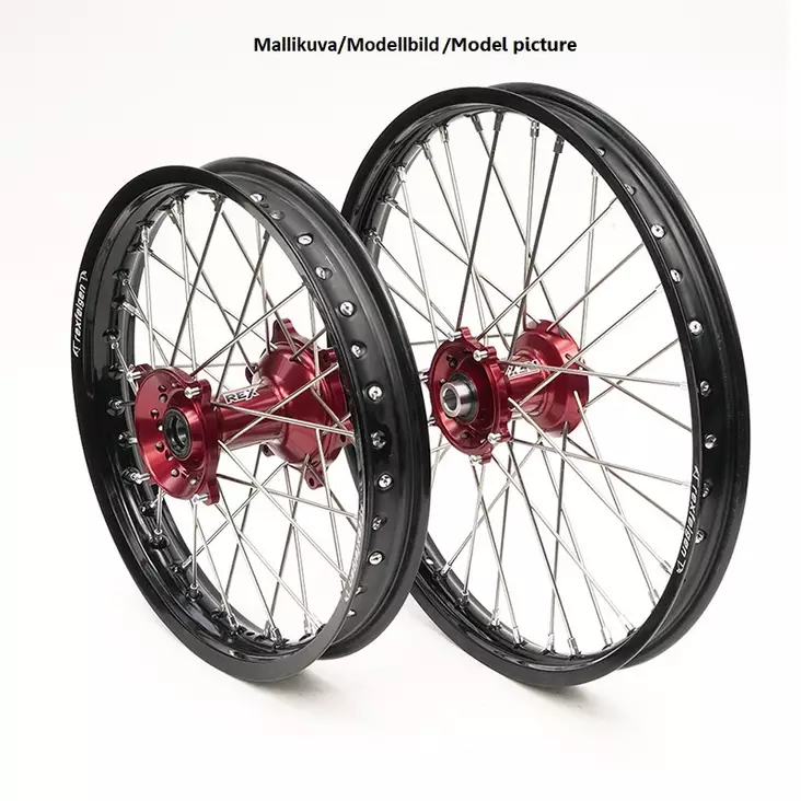 REX WHEELS 21-1,60 CR125/250-CRF250/450 95-.. MUSTA VANNE/PUNAINEN NAPA 20MM - Moottoripyörän täydelliset vanteet - D221942 - 1