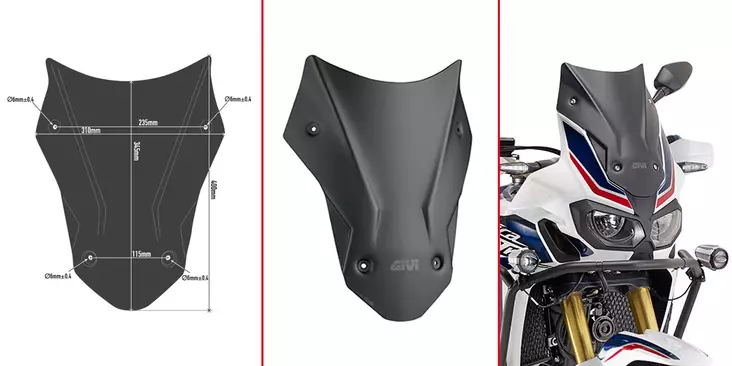 Givi Tuuliilasi matala Musta 40x31 cm (h x b) CRF1000L Africa Twin - Moottoripyörän tuulisuojat - D308763 - 1