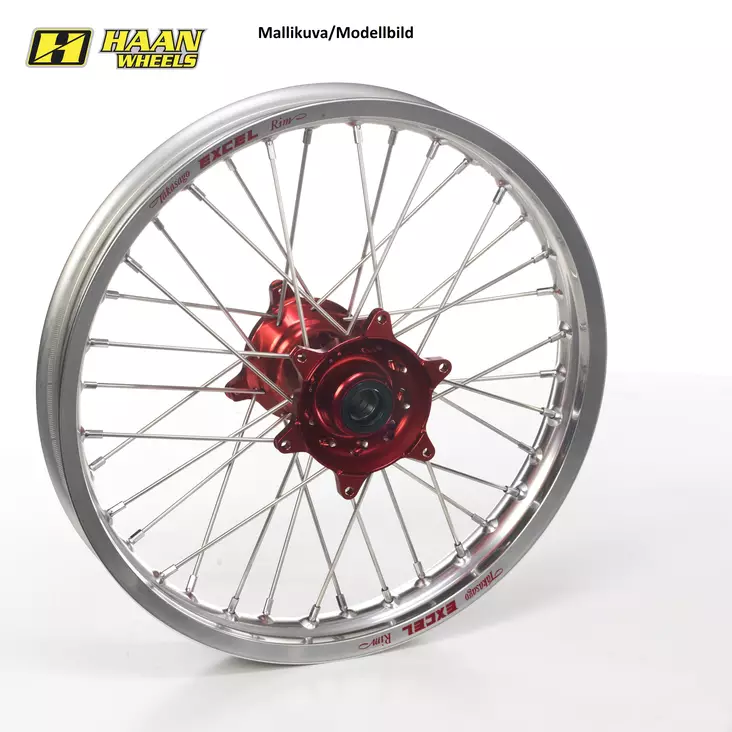 Haan wheel CRF250/450 95- 21-1,60 RED HUB/SILVER RIM/BLACK SPO/BLACK NIP - Moottoripyörän täydelliset vanteet - D254503 - 1