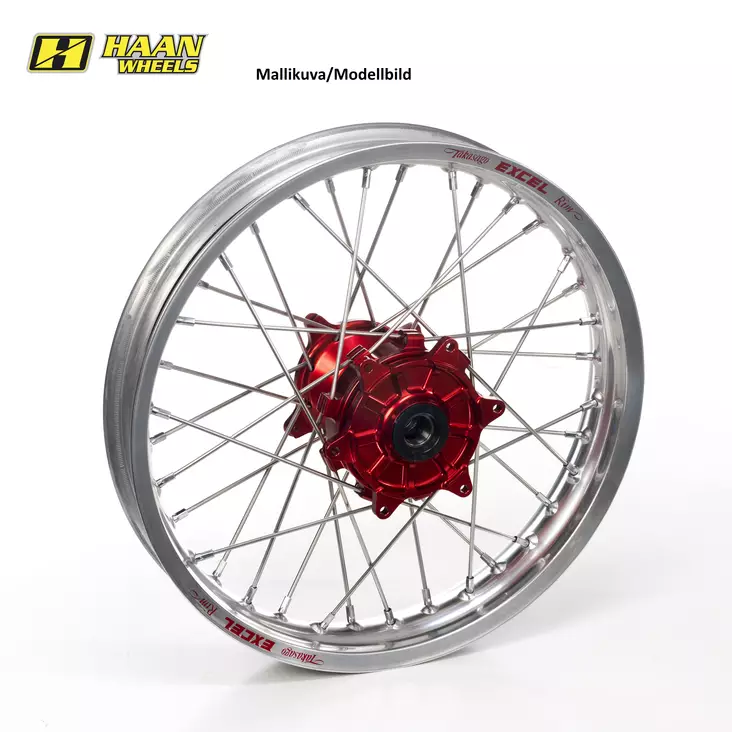 Haan wheel CRF450 13- 19-2,15 RED HUB/SILVER RIM/BLACK SPO/BLACK NIP - Moottoripyörän täydelliset vanteet - D254504 - 1