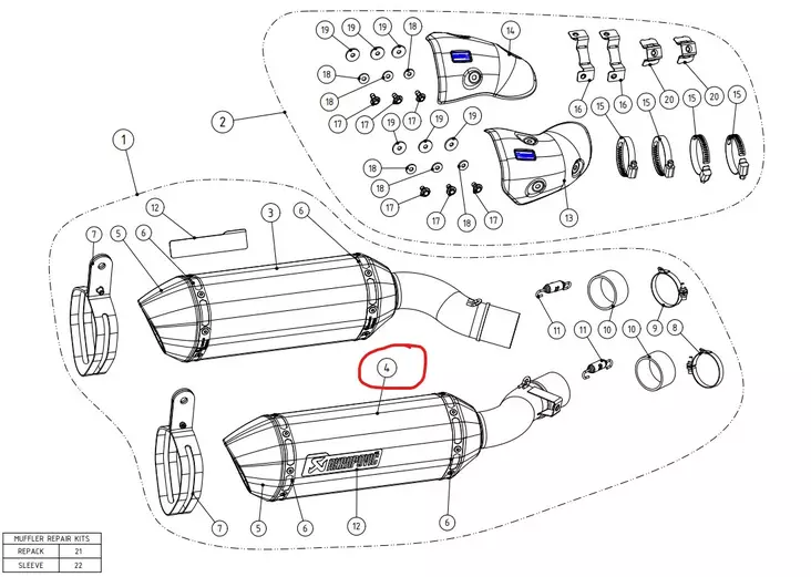 Akrapovic Äänenvaimennin Aivan CA Z1000 2014-2020 - Moottoripyörän äänenvaimentimen varaosat - D366405 - 1