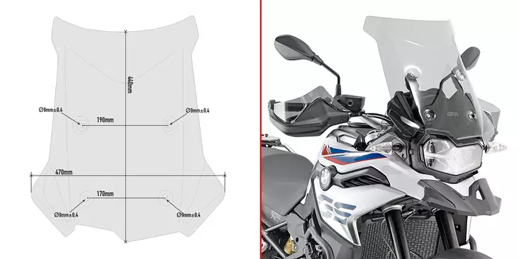 Givi Specific screen smoked 44 x 47 cm (H x W) BMW F750GS/F850GS (18-19) - Moottoripyörän tuulisuojat - D324466 - 1
