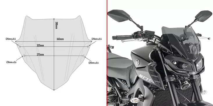 Givi Spoileriplexi savu 28 x 36.5 cm MT-09 (17-18) - Moottoripyörän tuulisuojat - D263576 - 1