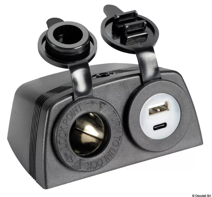 Lighter + USB-A + USB-C socket with housing - Veneen Pistorasia & pistokkeet - D522406 - 1
