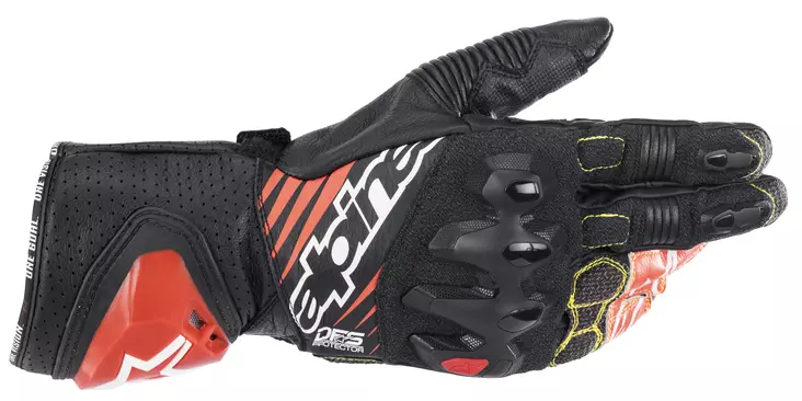 Alpinestars Hanska GP-Tech v2 Musta/Valkoinen/Punainen fluo - Nahkaiset moottoripyörähanskat - D397397 - 1