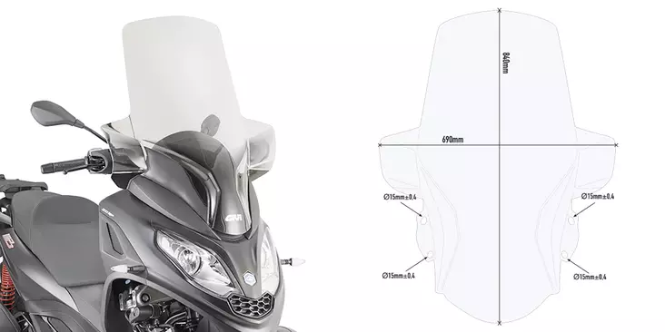GIVI SPOILER PIAG.MP3 300 HPE - Moottoripyörän tuulisuojat - D348627 - 1