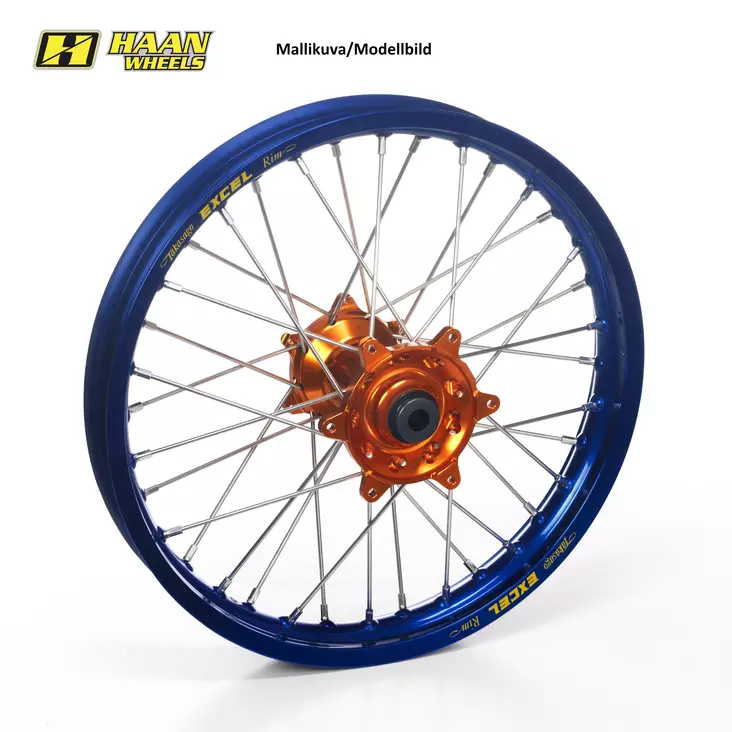 Haan wheel SX&SXF 23- 19-2,15 ORANGE HUB/BLUE RIM/BLACK SPOKES AND NIPPLES - Moottoripyörän täydelliset vanteet - D465677 - 1