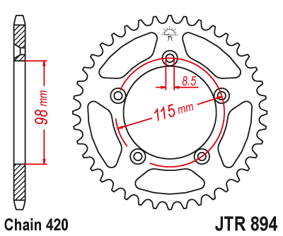 JT Takaratas Alumiini 7075 T6 Musta JTA894.46BLK - Moottoripyörän takarattaat - D433758 - 1