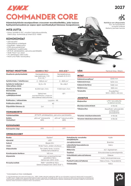 Lynx 27 Commander Core 900 ACE 44mm Tactical Grey / Black - Lynx moottorikelkka 2027 -mallisto - 144358 - 2