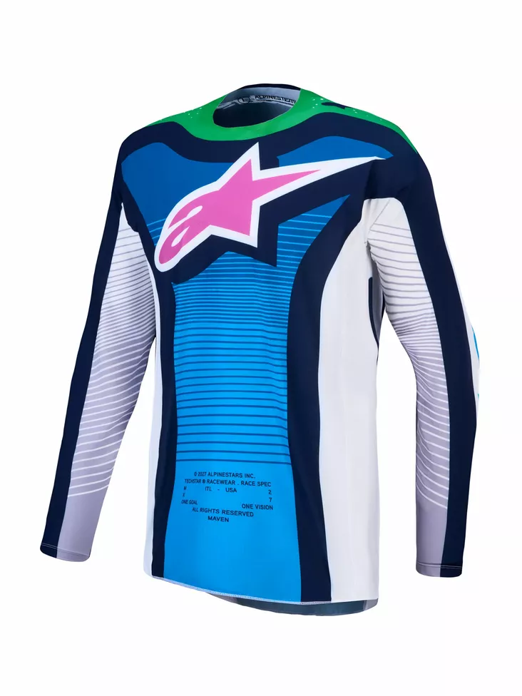 Alpinestars Paita Techstar Maven Valkoinen/Sininen/Vihreä Fluo - Motocross paidat MX - D540958 - 1