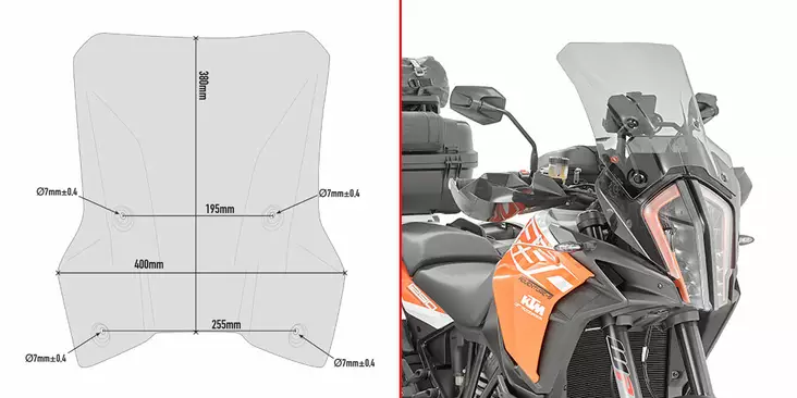 Givi Specific screen smoked 38 x 40 cm 1290 Adventure S / Adventure R (17) - Moottoripyörän tuulisuojat - D258318 - 1