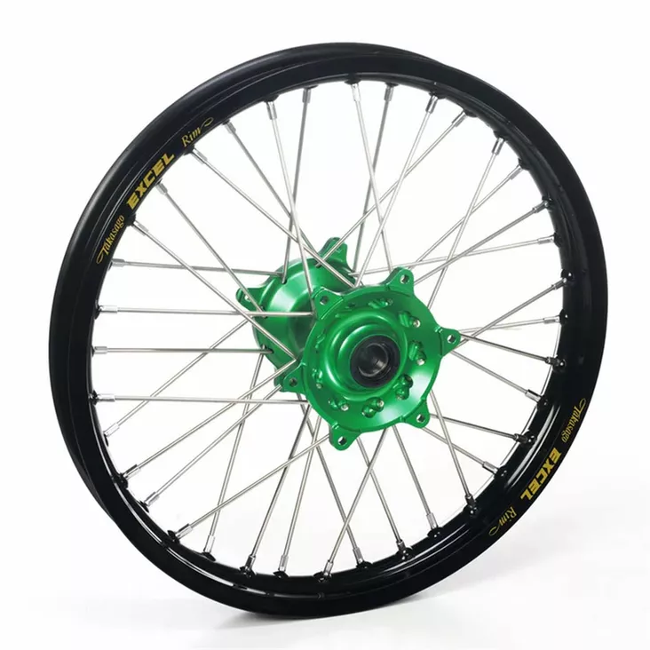 Haan Wheels Rear KX+F 03-.. 19-2,15 Black Rim - Green Hub - Moottoripyörän täydelliset vanteet - D528498 - 1