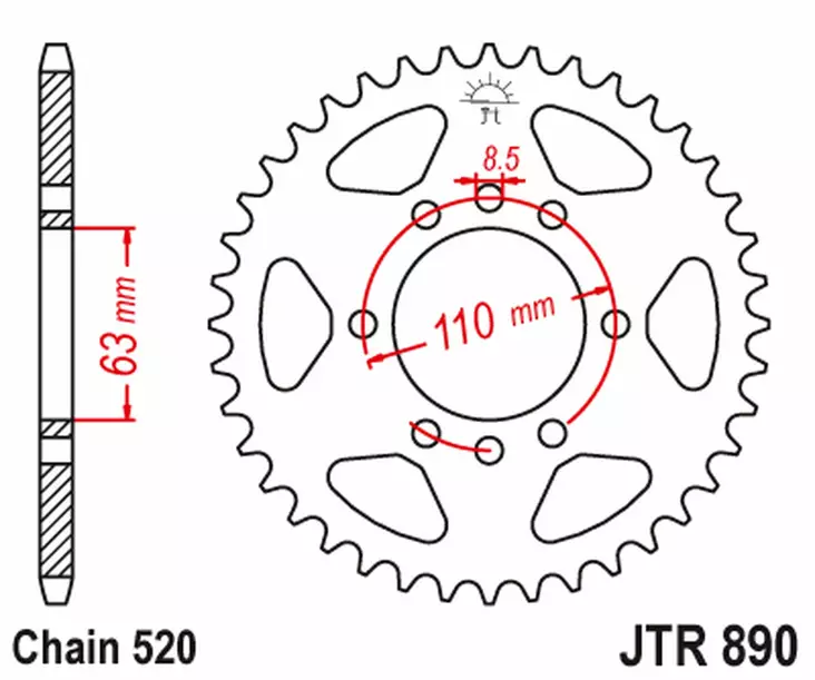 JT Rear Sprocket JTR890.45 - Moottoripyörän eturattaat - D499668 - 1