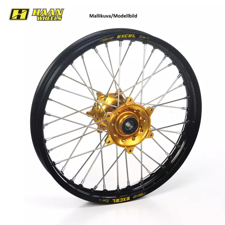 Haan wheel SX&SXF 15-/EXC 16- 17-3,50 BLACK RIM/GOLD HUB, BLACK SPOKES&NIPPLES - Moottoripyörän täydelliset vanteet - D201319 - 1